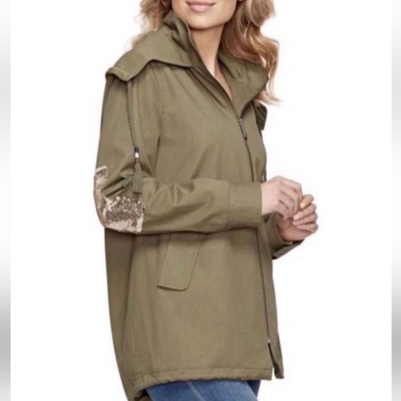 Sam Edelman green with gold sequin elbow anorak jacket size S - Picture 10 of 11